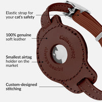 Soft Leather Cat Collar with Safety Elastic Strap - 6-7 Inch (AirTag Holder) / Brown - image 3
