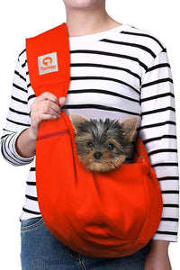 Tomkas Small Dog Sling Carrier, Classic Pocket & Classic Strap - Red / M - Zip Pocket & Classic Strap