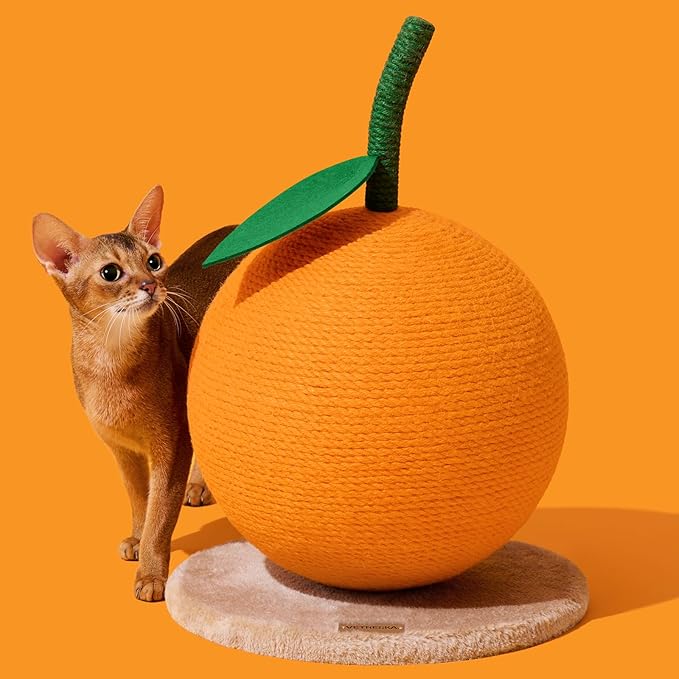 VETRESKA Orange Cat Scratching Post, Cute Cat Scratcher with Sisal Rope, Vertical Cat Scratch Post for Indoor Cat and Kitten, Cat Scratching Ball