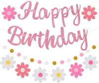 Halloween Birthday Banner - Pink & White / Flower