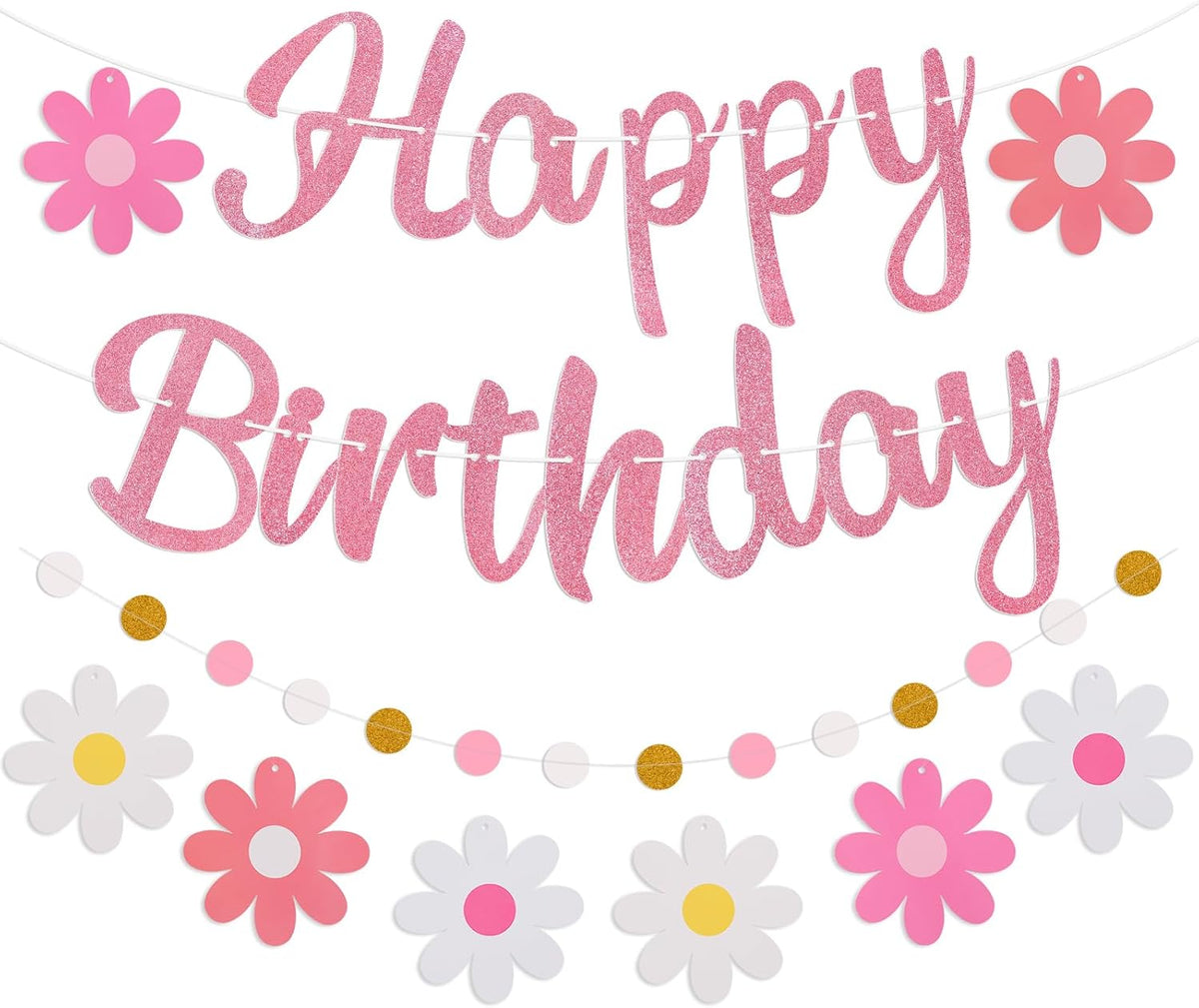 Halloween Birthday Banner - Pink & White / Flower