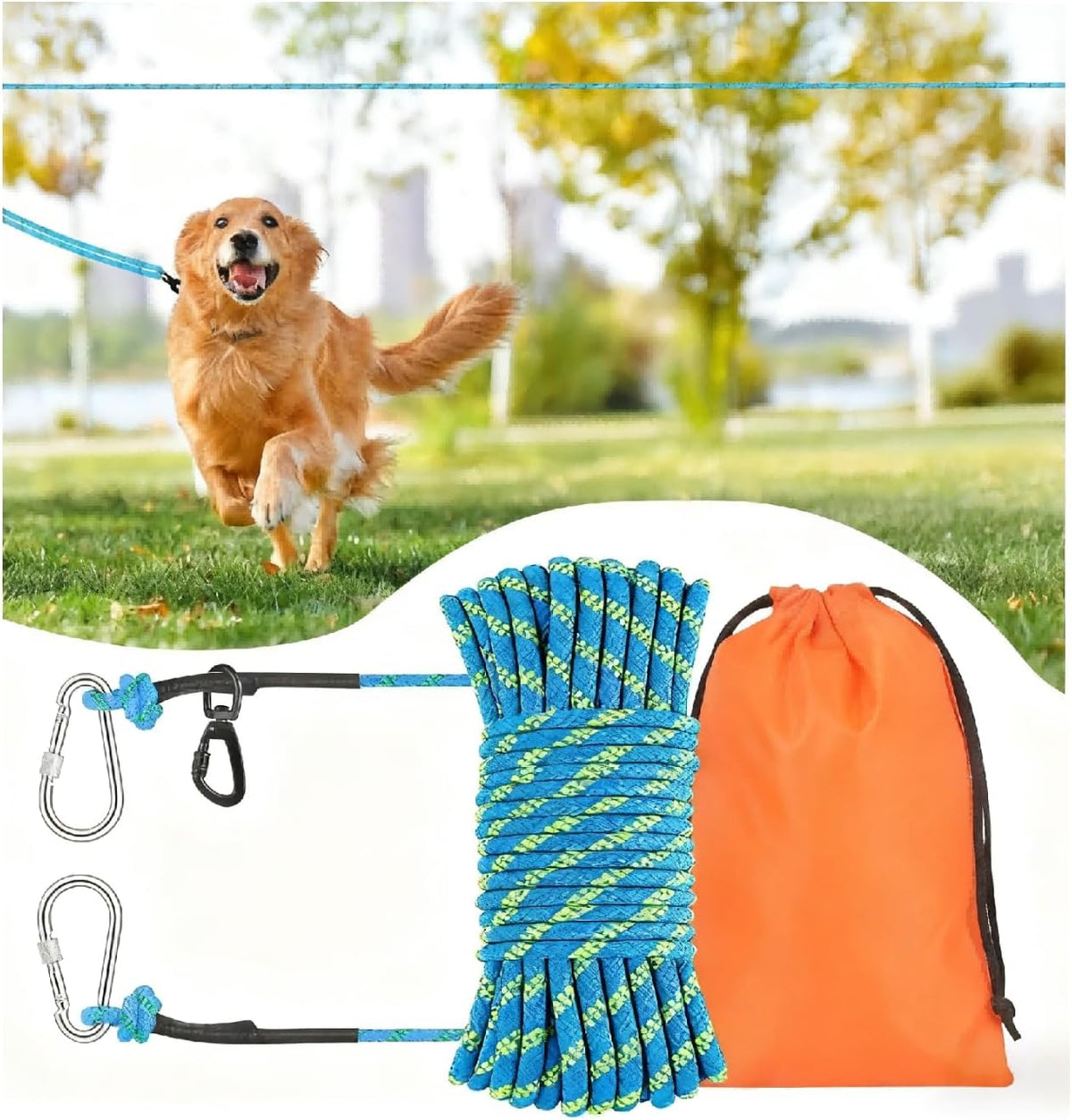 50ft Dog Tie Out Cable, Dog Leash, Long Leash for Dogs Outside - 50FT / Blue
