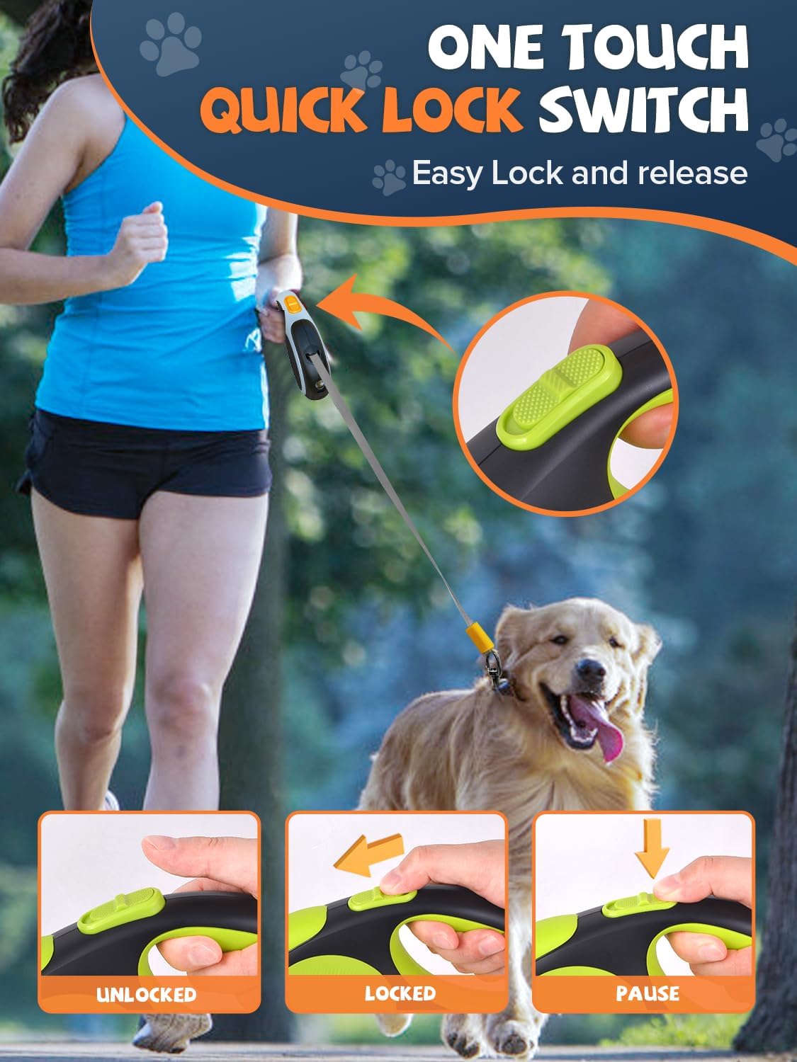 Retractable Dog Leash with LED Flashlight - Black-Green - image 4