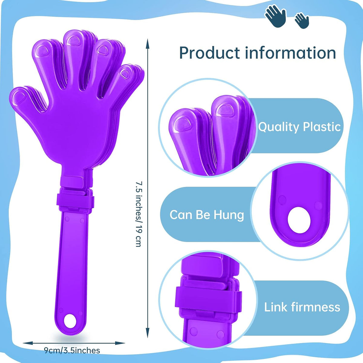 24 royal blue plastic hand clapper noisemakers, 7.5 inches long - view 35