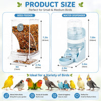 No-Mess Automatic Bird Feeder, Parakeet Cage Accessories – Essentials for Birds - White Feeder + Blue Drinking Bottle - image 2