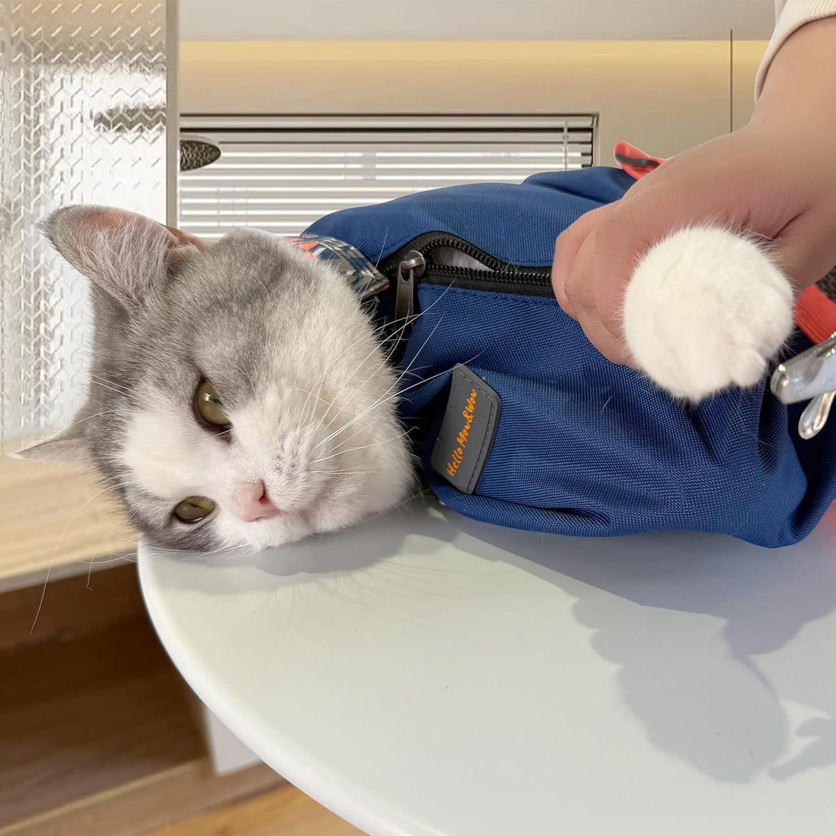 Cinf Cat Restraint Grooming Bag - M (8-12lbs) / Navy Blue - image 3