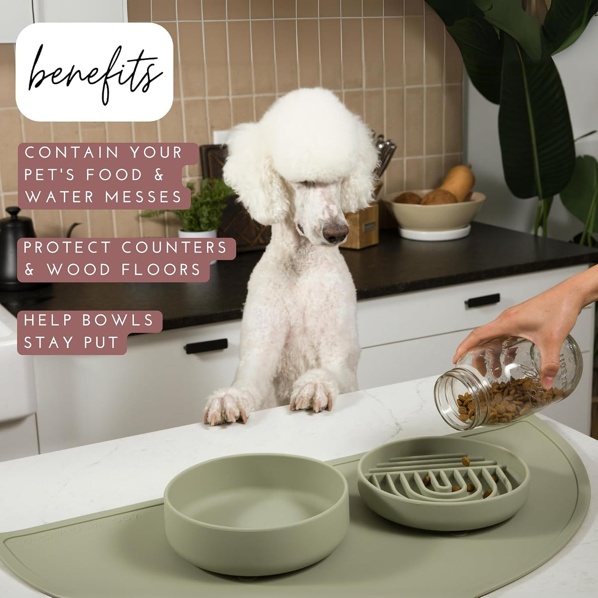Silicone Dog Food Mat, Pet Placemat, 21" x 10.5" Deep - Blush / Large - image 2
