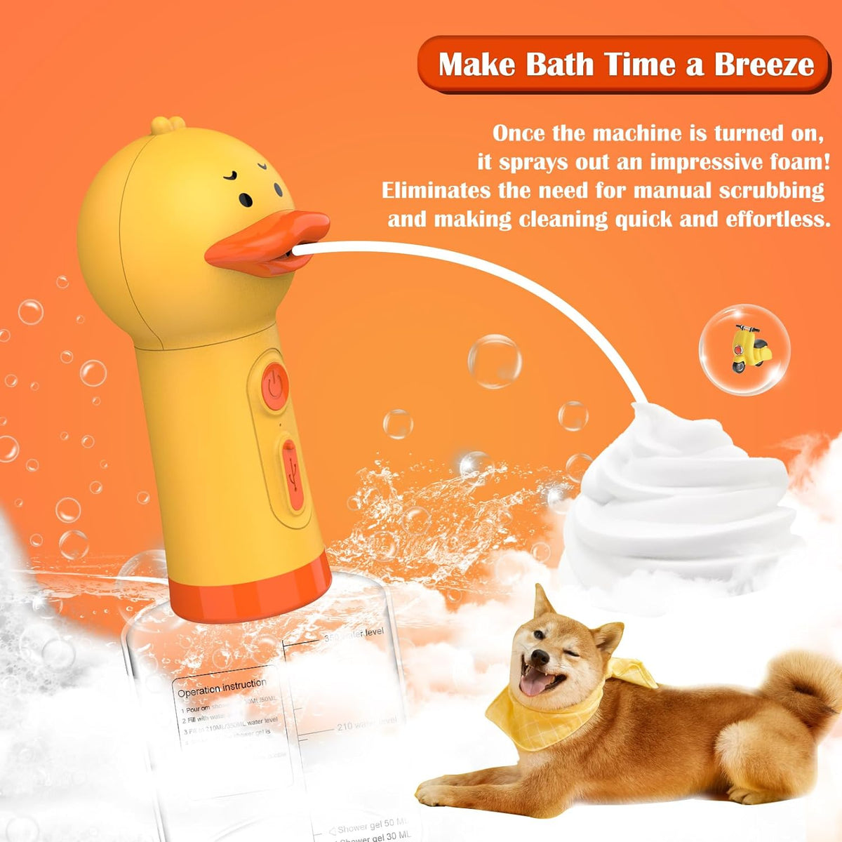 Electric Foaming Shampoo Dispenser for Dog and Cat Bathing - Yellow Ducky - image 2