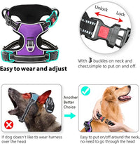 Timos Dog Harness Medium Sized, No Pull with Neck Lockable Snap,No Choke Front Clip Dog Reflective Harness,Adjustable Metal Rings 3 Buckles,Easy Control Handle for Medium Dogs Purple M