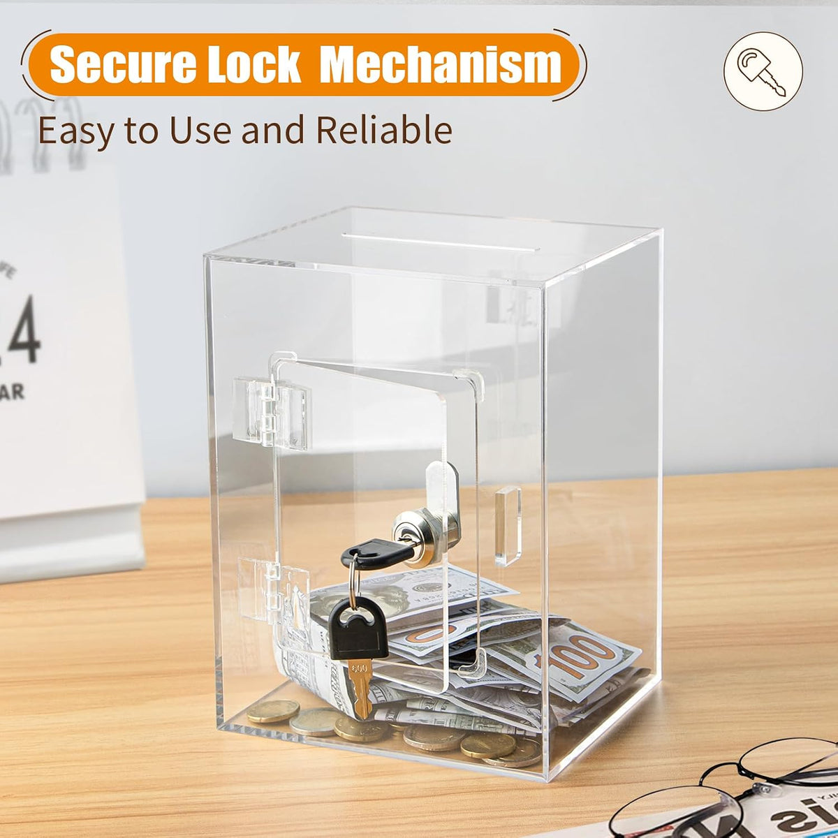Hicocool Clear Acrylic Piggy Bank with Lock & Key - Clear - image 2