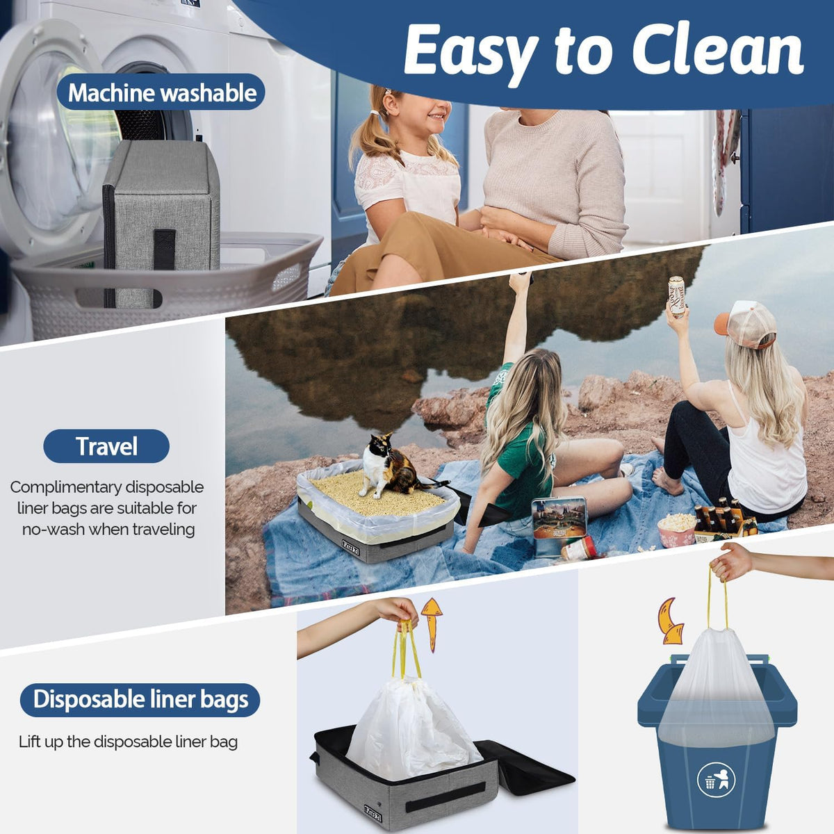 Petskd Portable Cat Travel Litter Box with Lid - Large / Grey - image 3