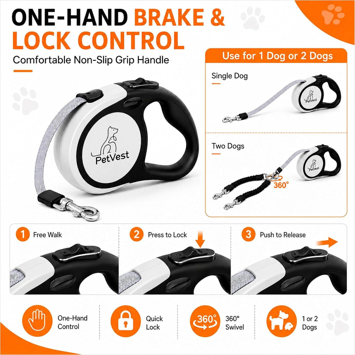 Dual Retractable Dog Leash, Detachable for Single Use - 10 FT - image 3