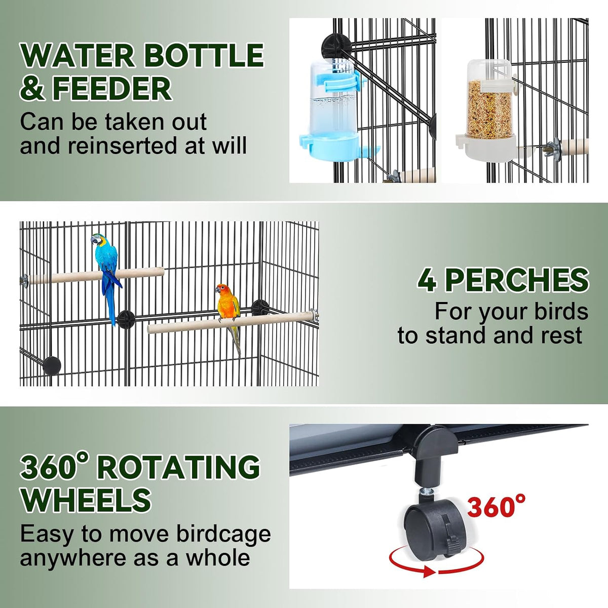 Upgraded Encrypted Metal 46-Inch Bird Cage for Parrot Parakeets – Essentials for Birds - 24"L x 12"W x 46"H - image 4