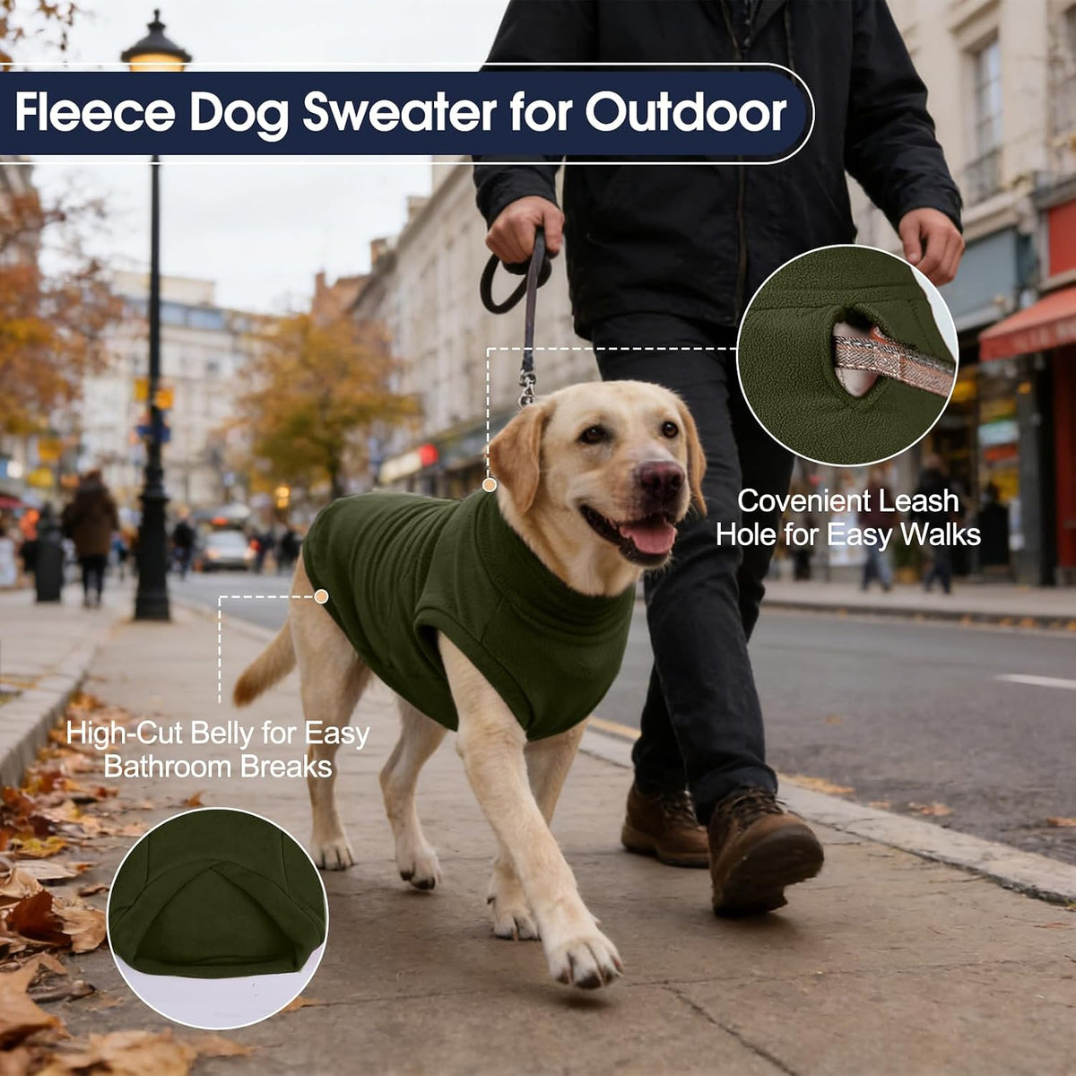 2 Pack 3XL Fleece Dog Sweater for Labrador, Leash Hole - Light Green & Army Green / Large(Chest Girth: 16.9") - image 3