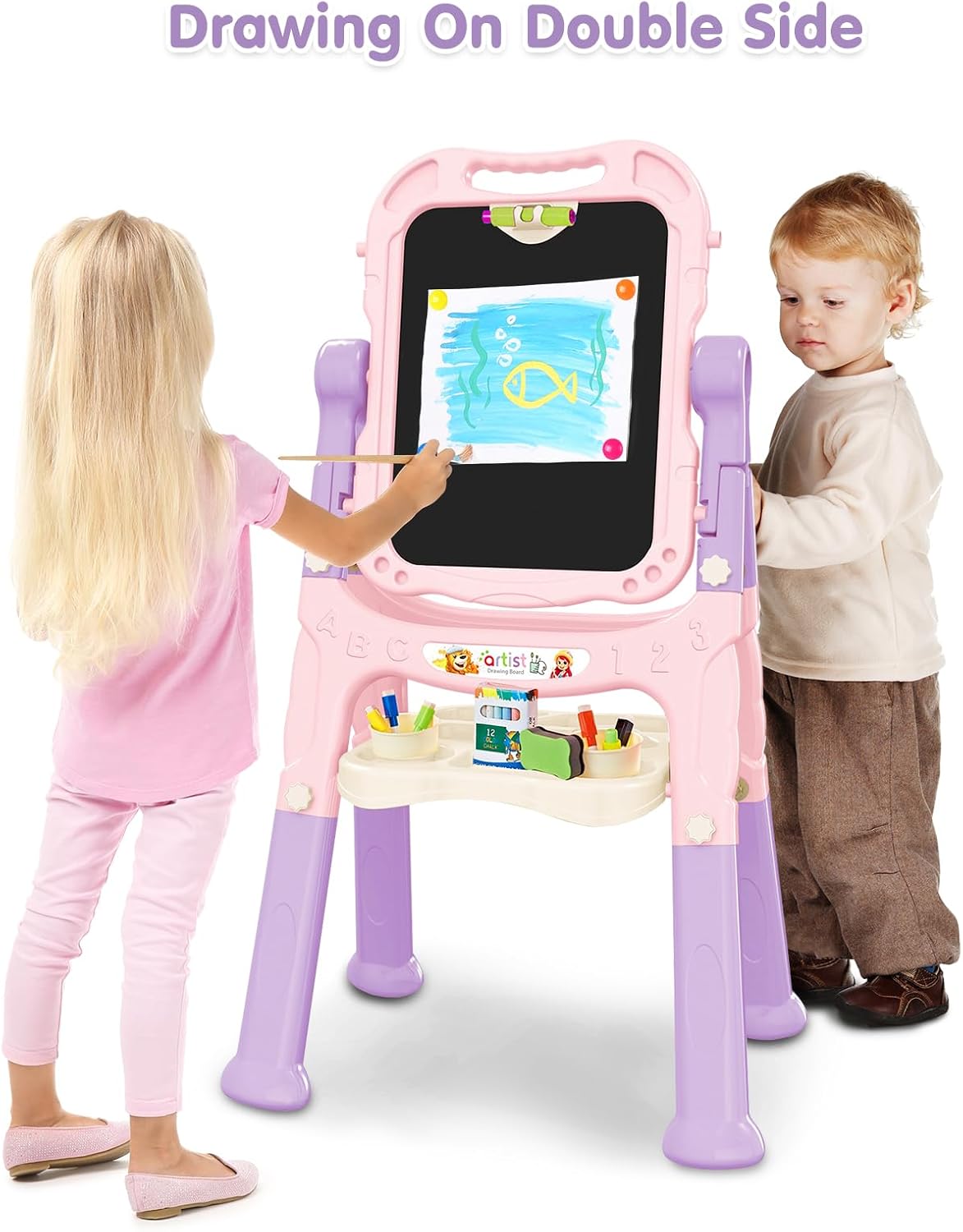 Kids Art Easel, Adjustable Drawing Whiteboard & Chalk Board - image 3
