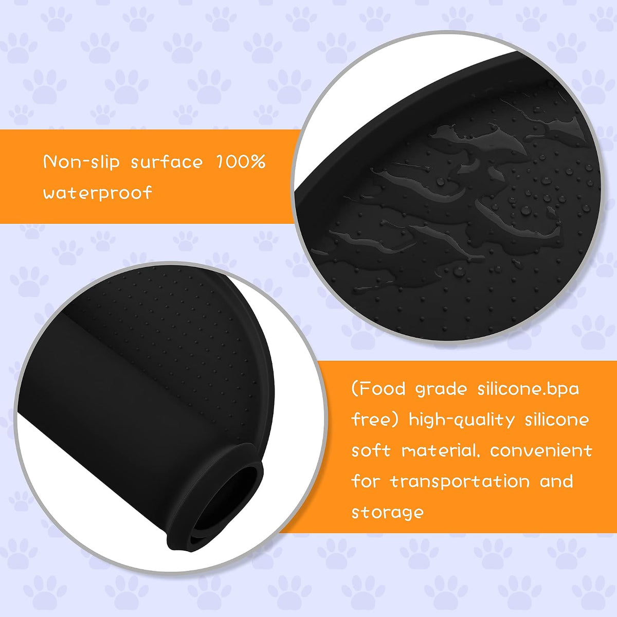 100% Waterproof 0.5" Raised Edge BPA Free Silicone Dog Food Mat - 19x12x0.5 Inch / Black - image 3