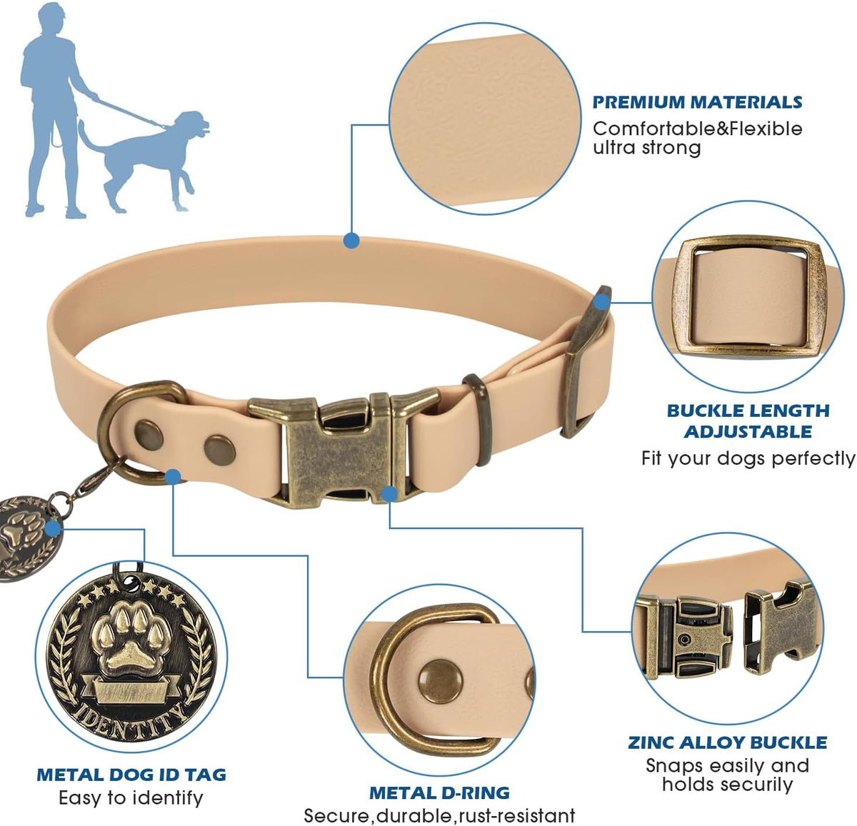 Wisedog Rubber Dog Collar with Quick Release, XS 8.5"-12" - Sand Color / L(Collar:14"-22";Leash:5 ft) - image 2