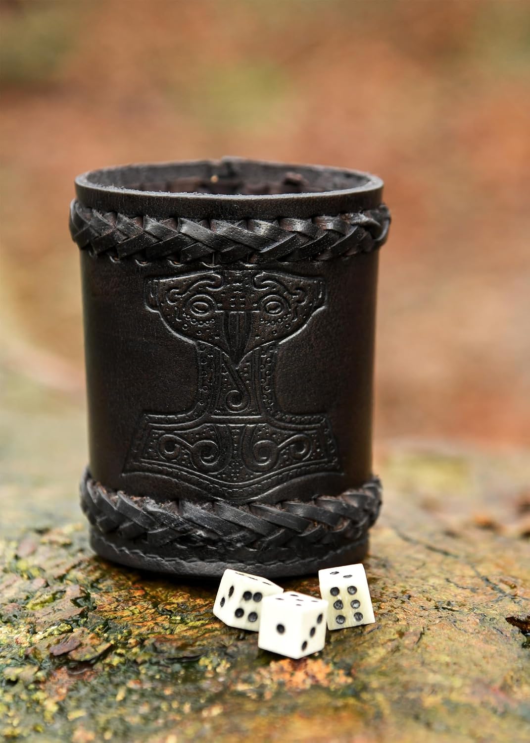 Ulfberth, Viking dice Cup with Embossed Motif, Genuine Leather - Thor's Hammer, Black - image 4
