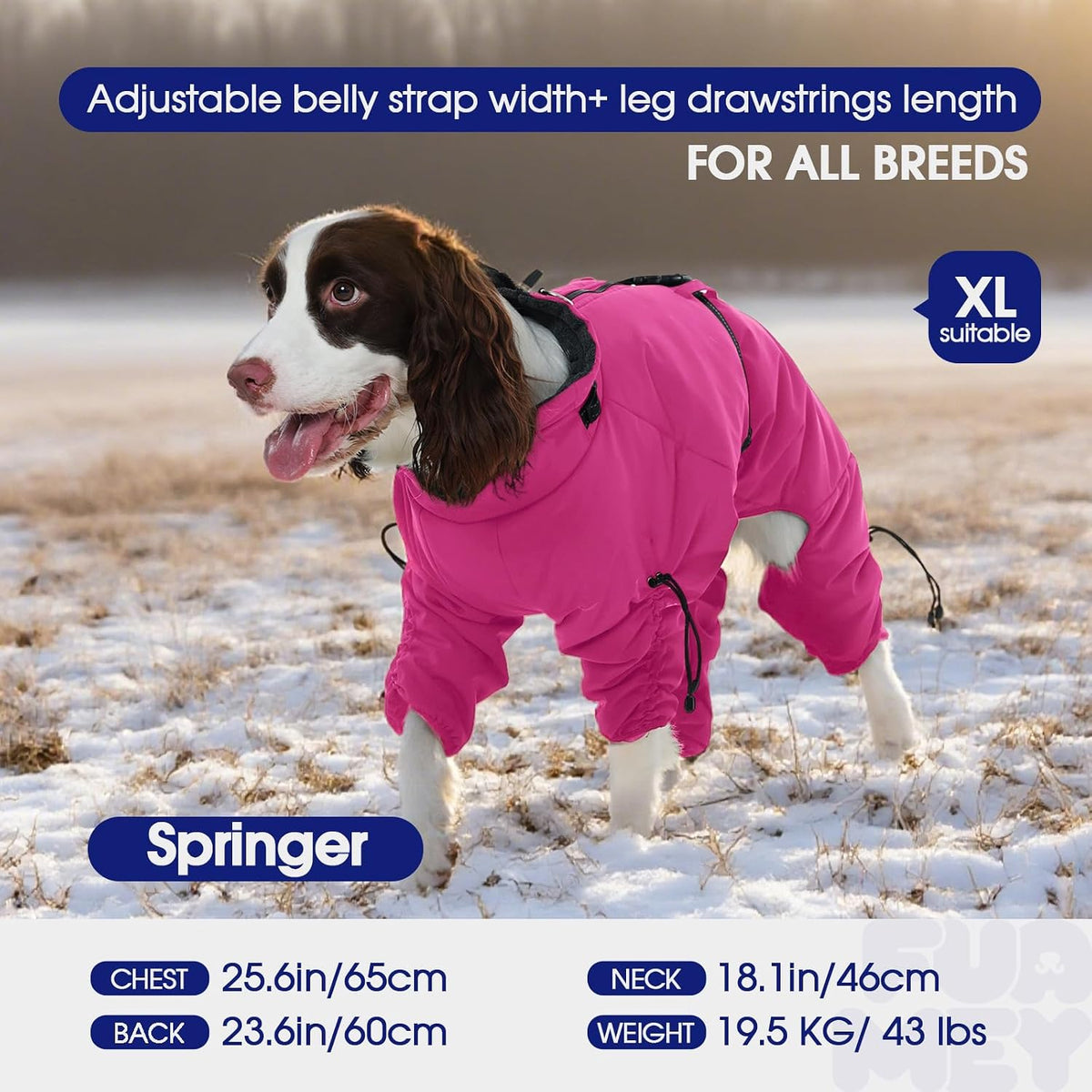 Full Body Dog Coat,Warm Dog Fleece Jackets with Harness Built in Windproof Dogs Snowsuit Zip up Pet - Rose Red / Large - image 3
