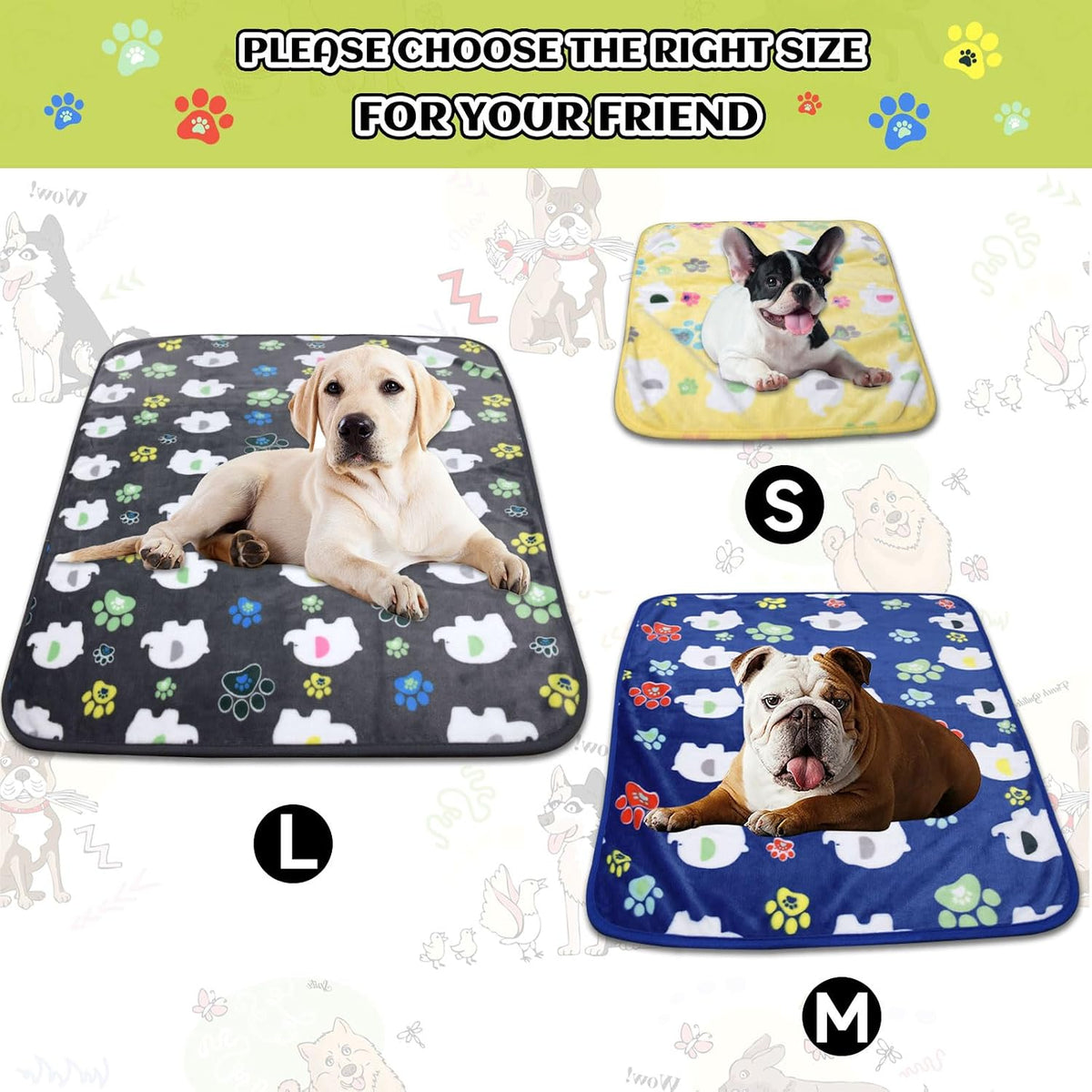 Rezutan Blanket for Large Dogs & Cats Soft Reversible Cute Paw 40"x31" – Essentials for Dogs - Grey/Blue/Yellow / Small,23x16Inch - image 3