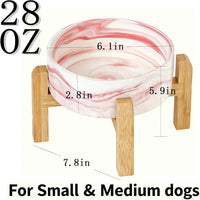 Elevated/Raised Ceramic Dog Bowl with Bamboo Stand，6 Inch 3.6 Cups - Marble Pink / Medium - image 2