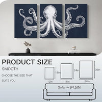 Octopus Wall Decor, Octopus Canvas Wall Art, Ocean Wall Decor,Sea Animal Canvas to Paint for Bathroom, Living Room, Bedroom (12" x 18" x 3 pcs)