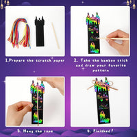 JUNEBRUSHS rainbow scratch art bookmarks with bamboo scratch sticks and colored satin ropes - view 23