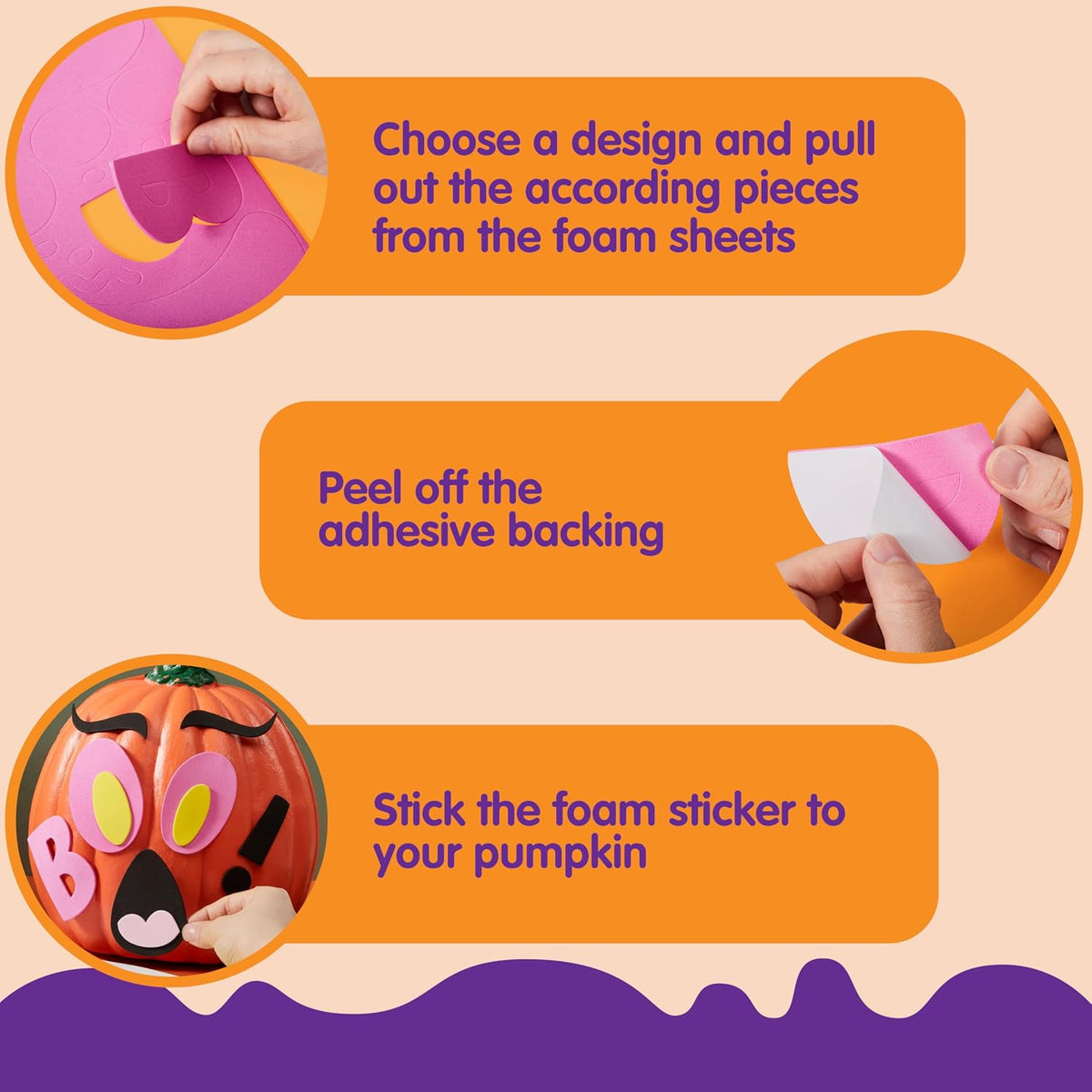 JOYIN Halloween pumpkin decorating stickers, 16 foam face kits including witch, bat and ghost - view 4