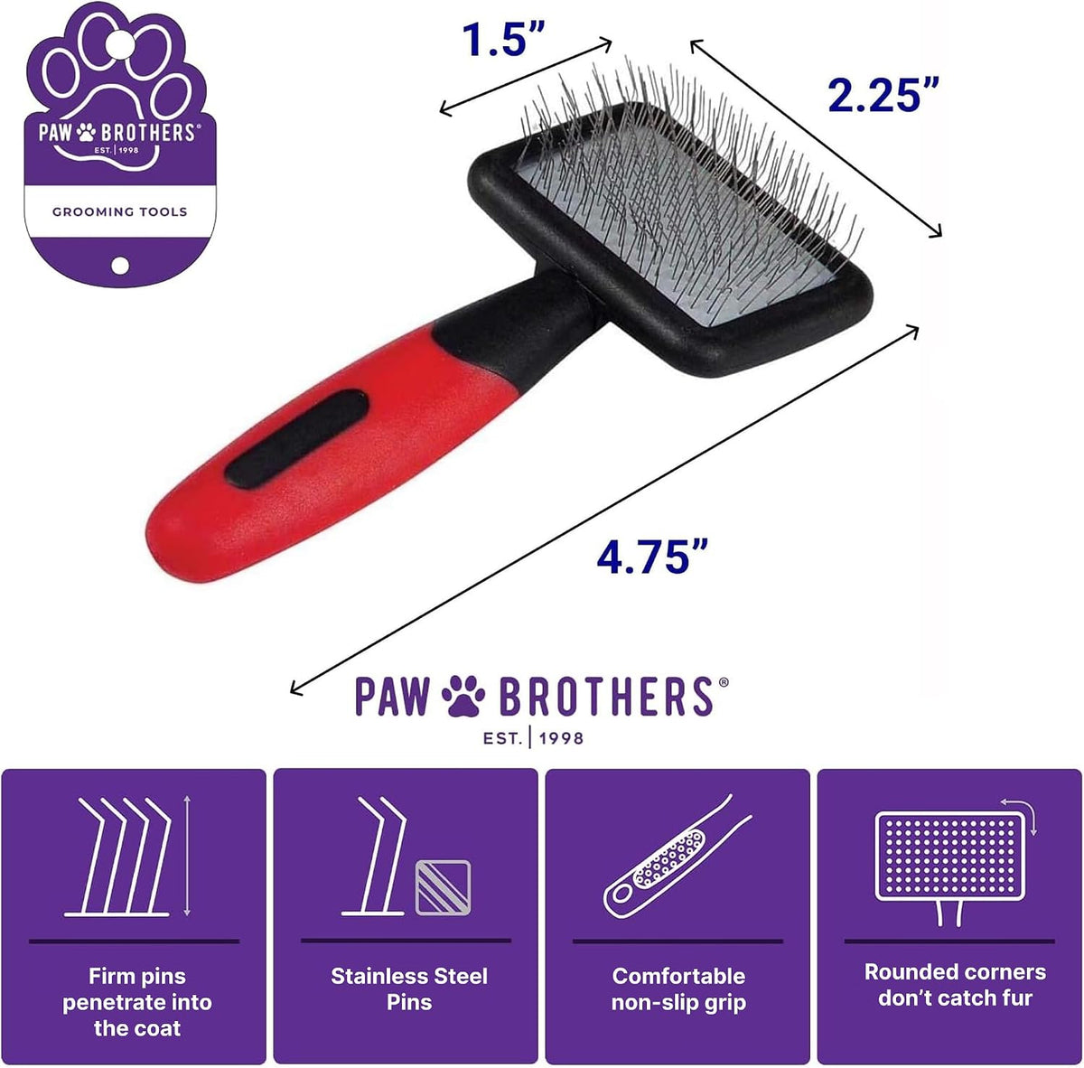 Paw Brothers Professional Grade Extra Long Slicker Brush - Mini Soft Pin Slicker Brush - image 2