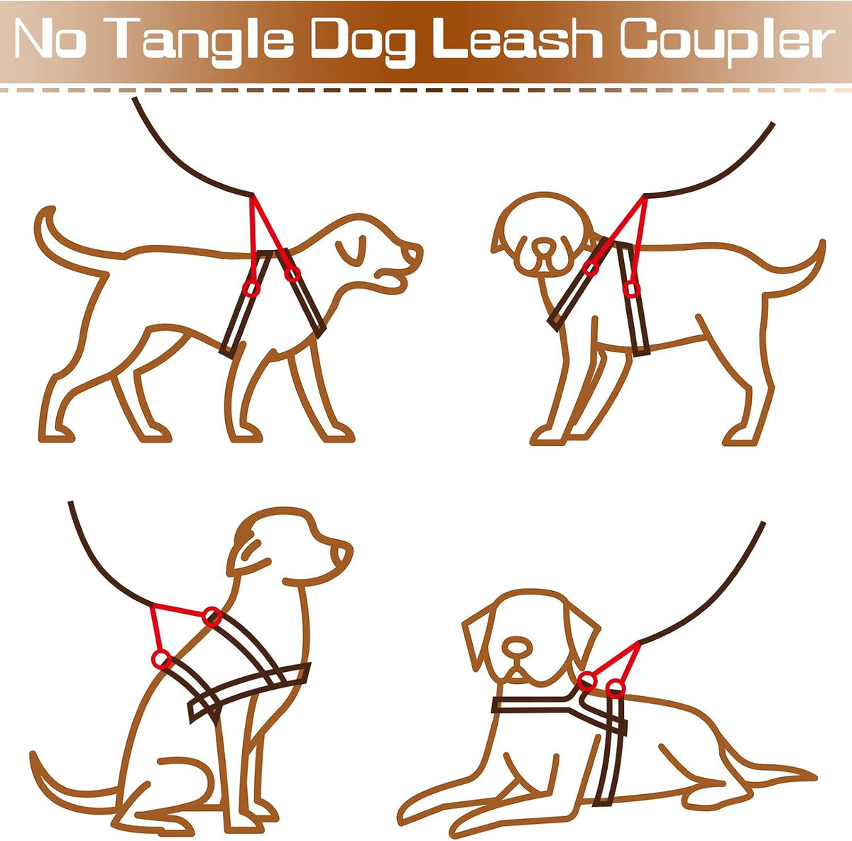 Reginary black dog leash couplers, 4 pack with double swivel clips - view 3