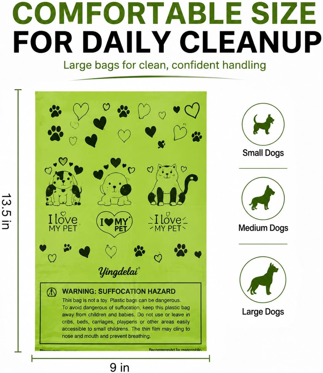 Dog Poop Bag Biodegradable 540 Count Dog Waste Bags with Dispenser - Green -540 - image 3