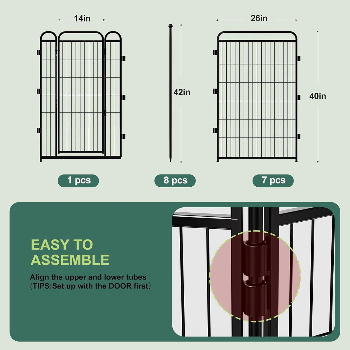 Gardner Pet Dog Playpens, 24" H 16 Panels Dog Pen Outdoor/Indoor Dog Fence Exercise Pen for Small - Black / 8 / 40"H - image 2
