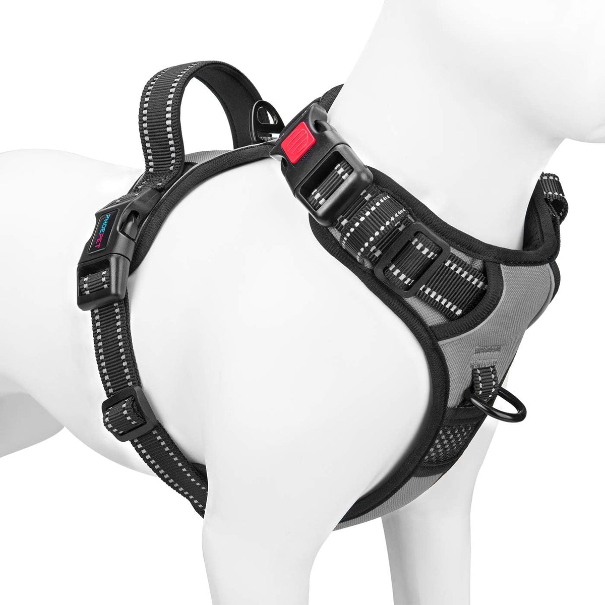 PHOEPET No Pull Dog Harness Medium Reflective Front Clip Vest - Large / Gray