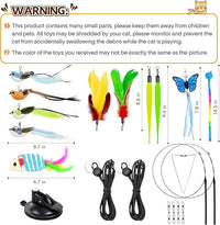 HONGDDY Interactive Bird Simulation Cat Toys，4 in 1 Cat Toys for Indoor Cats, 4 Replacement Birds，Hanging Door Kitten Wand with Suction Cup Removable Feathers Balls Mice Butterfly Streamers