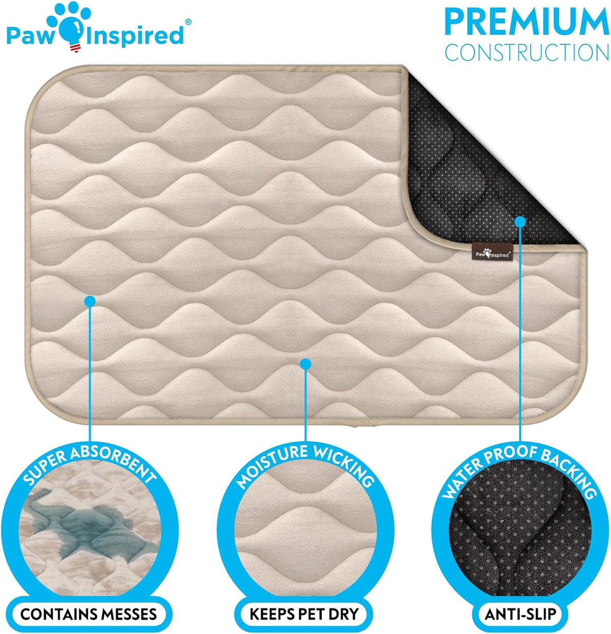Paw Inspired Washable Padded Crate Mats for Dogs - 36 Inch / Tan - image 4