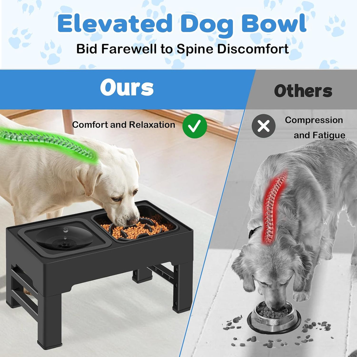 2-in-1 Elevated Dog Bowls, No Spill Water Bowl - Slow Feeder - image 3