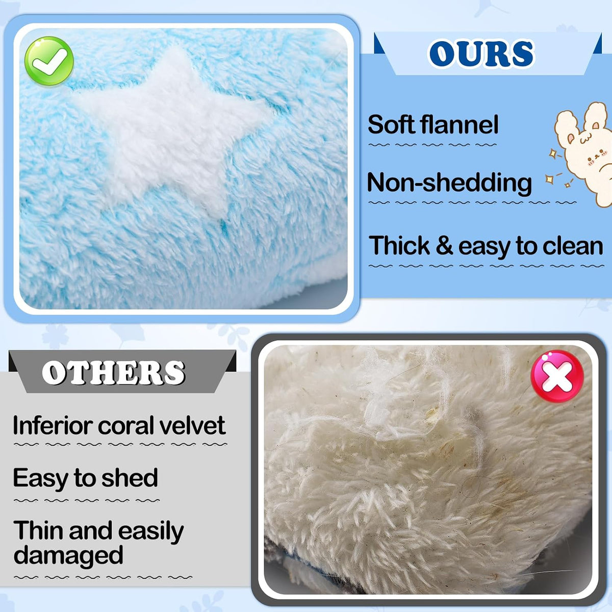 15.7" x 14" Bunny Bed for Rabbit Cage, Thickened & Soft – Daily Care for Small Pets - Light blue - Star / 15.7 x 14In - image 3