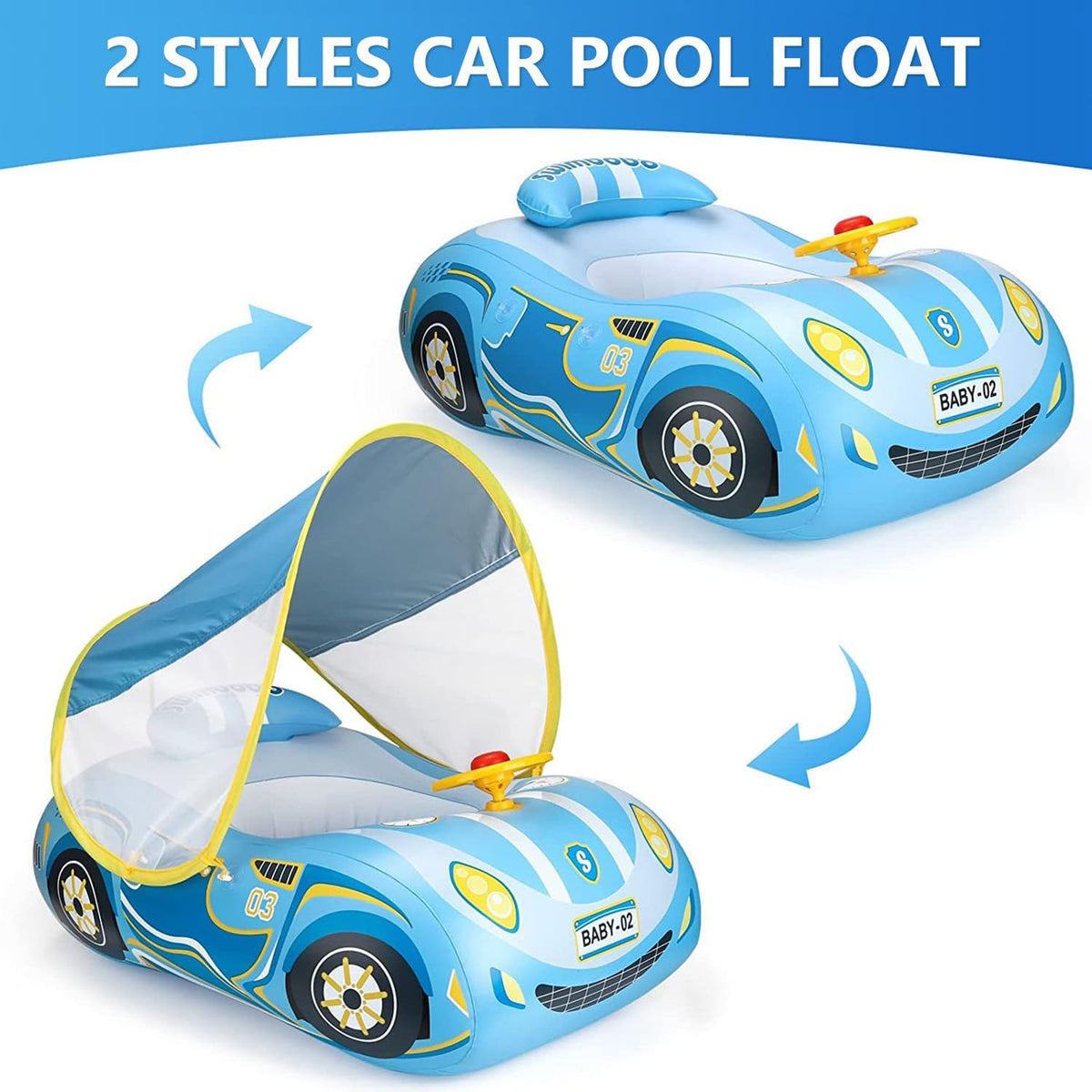 BOffer inflatable baby pool float shaped like a car with steering wheel and horn - view 20