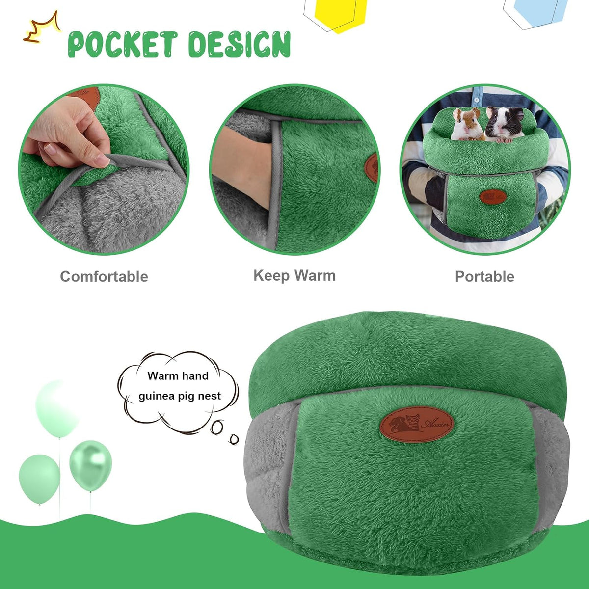 YUEPET Guinea Pig Bed Cuddle Cave, Warm Fleece Hideout - Green / 1PCS - image 3