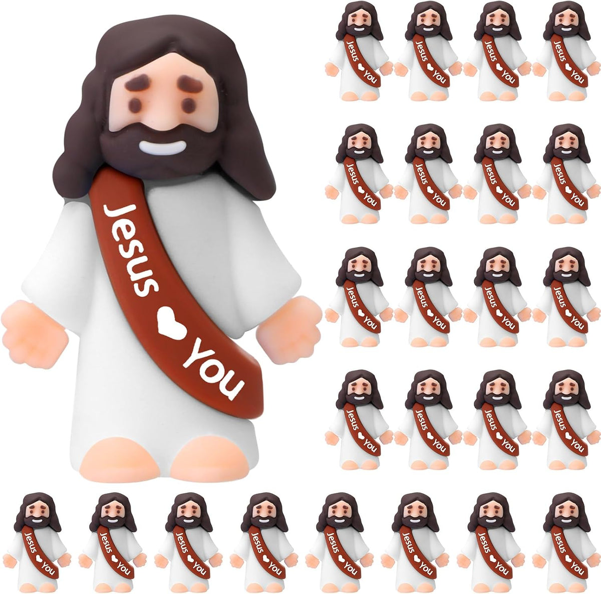 Bememo 25 mini Jesus figures in multicolor rubber, little figurines in robes - view 4