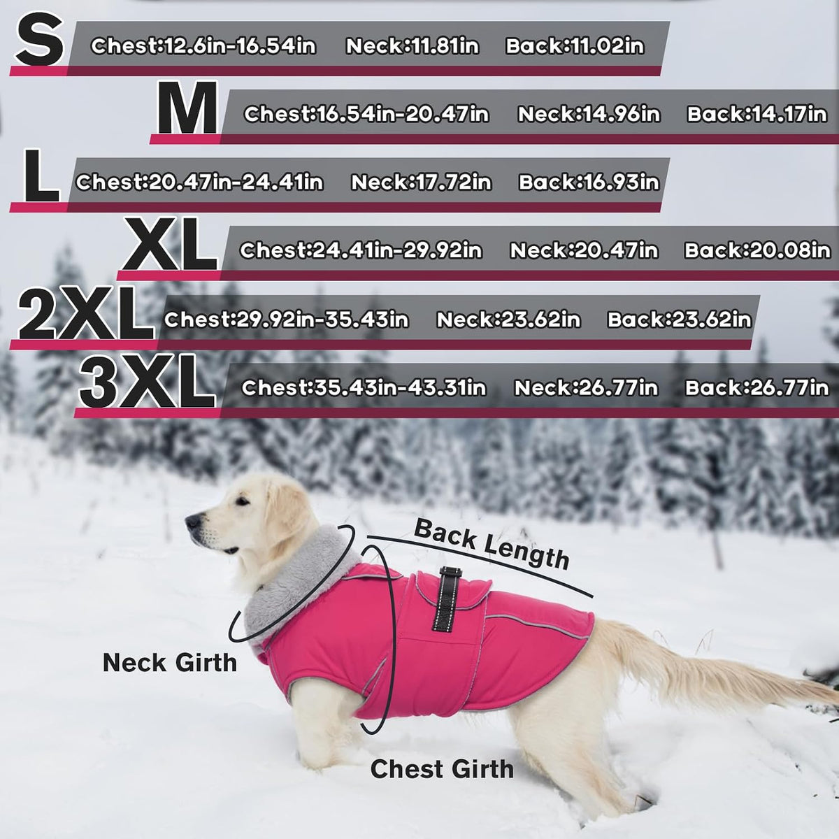 Dog Coats for Large Dogs Waterproof Dog Jacket with Adjustable Fit – Essentials for Dogs - 2XL / Rose Red - image 4