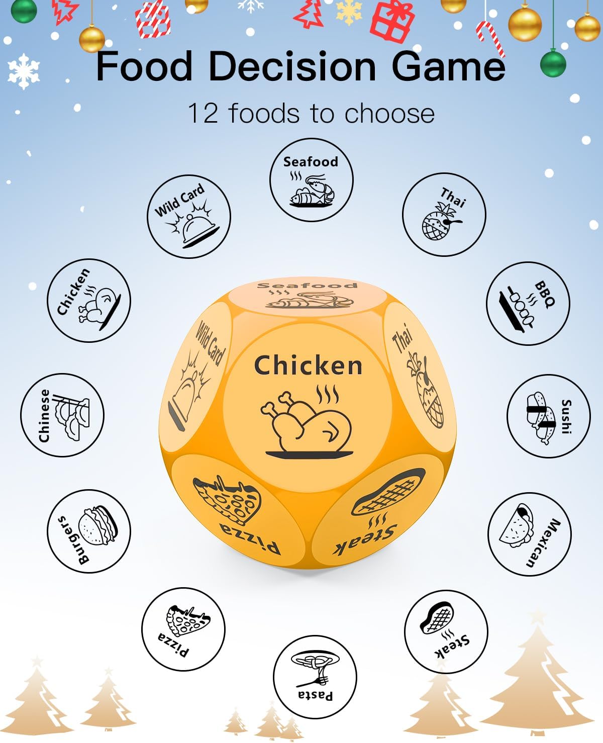 LLYZZ 12-sided food decision dice with engraved dinner options - view 16