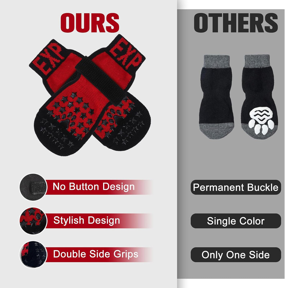 Anti Slip Dog Socks to Prevent Licking Paws with Grippers Black – Essentials for Dogs - Star Red / X-Small - image 4
