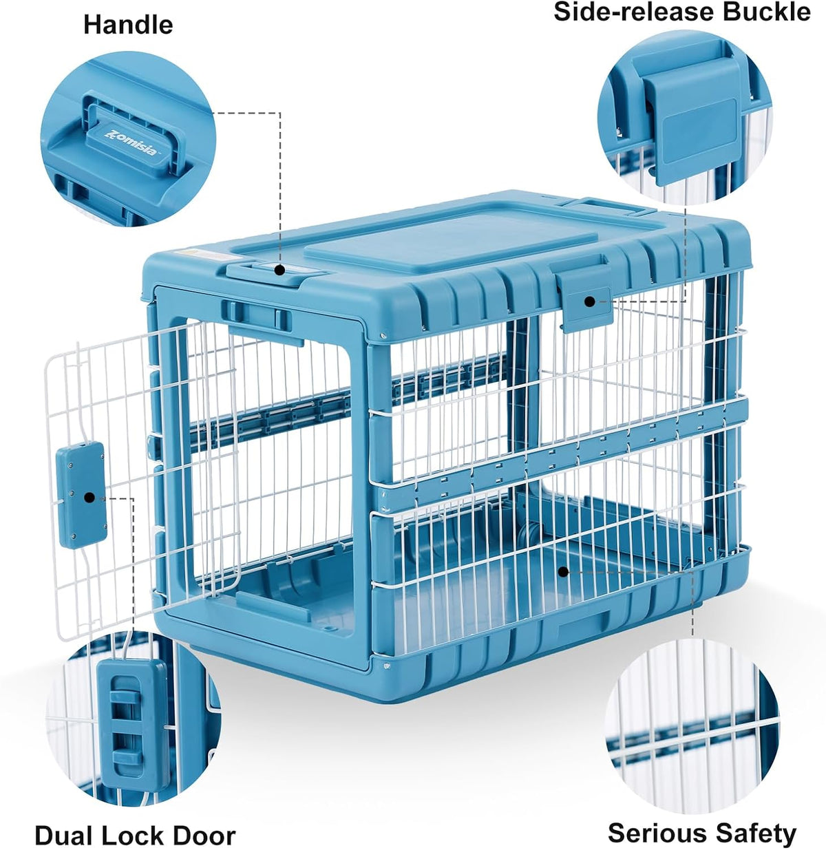 28" L Collapsible Dog Crate for Dogs - Blue / 27.95 x 18.9 x 21.65 in - image 3
