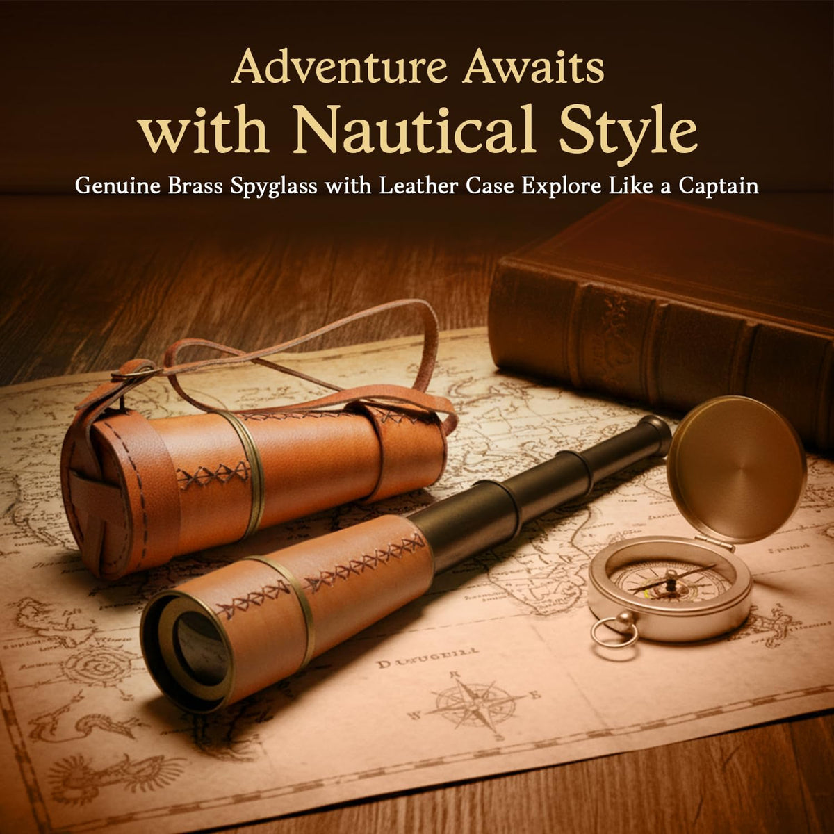 NauticalMart 18 inch handcrafted brass nautical spyglass telescope with leather wrap - view 2
