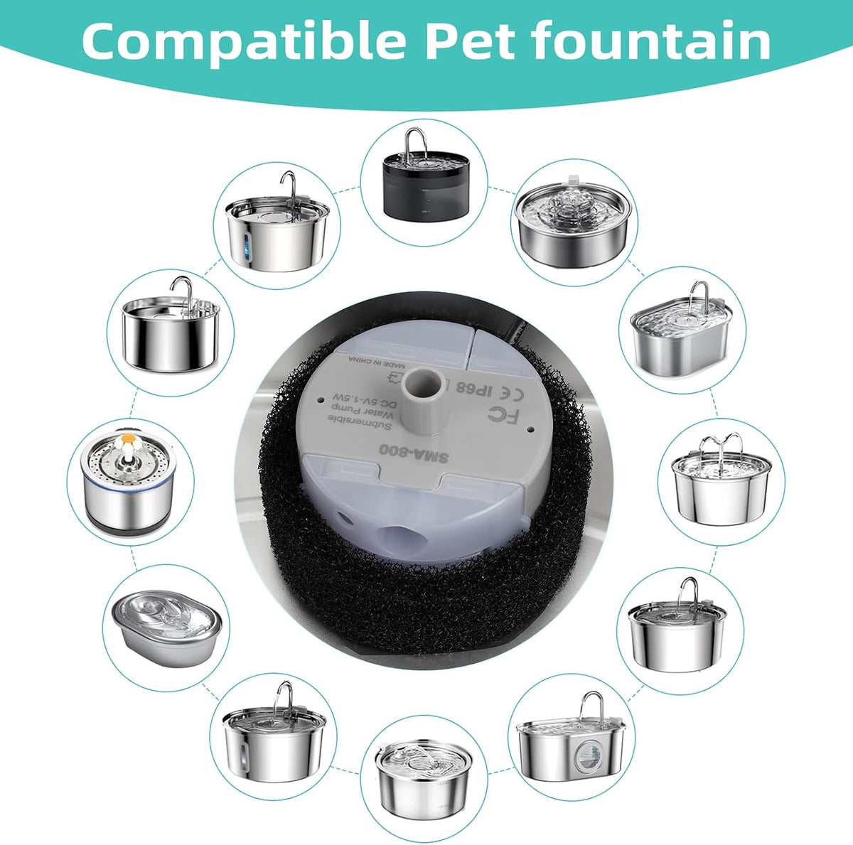 Ultra-quiet DC 5V replacement pump with USB cable for stainless steel cat water fountains - view 2
