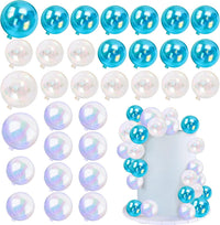 32 PCS Colorful Ball Shaped Cake Topper Pearl Balls Cupcake Cake - White Clear Blue and Clear