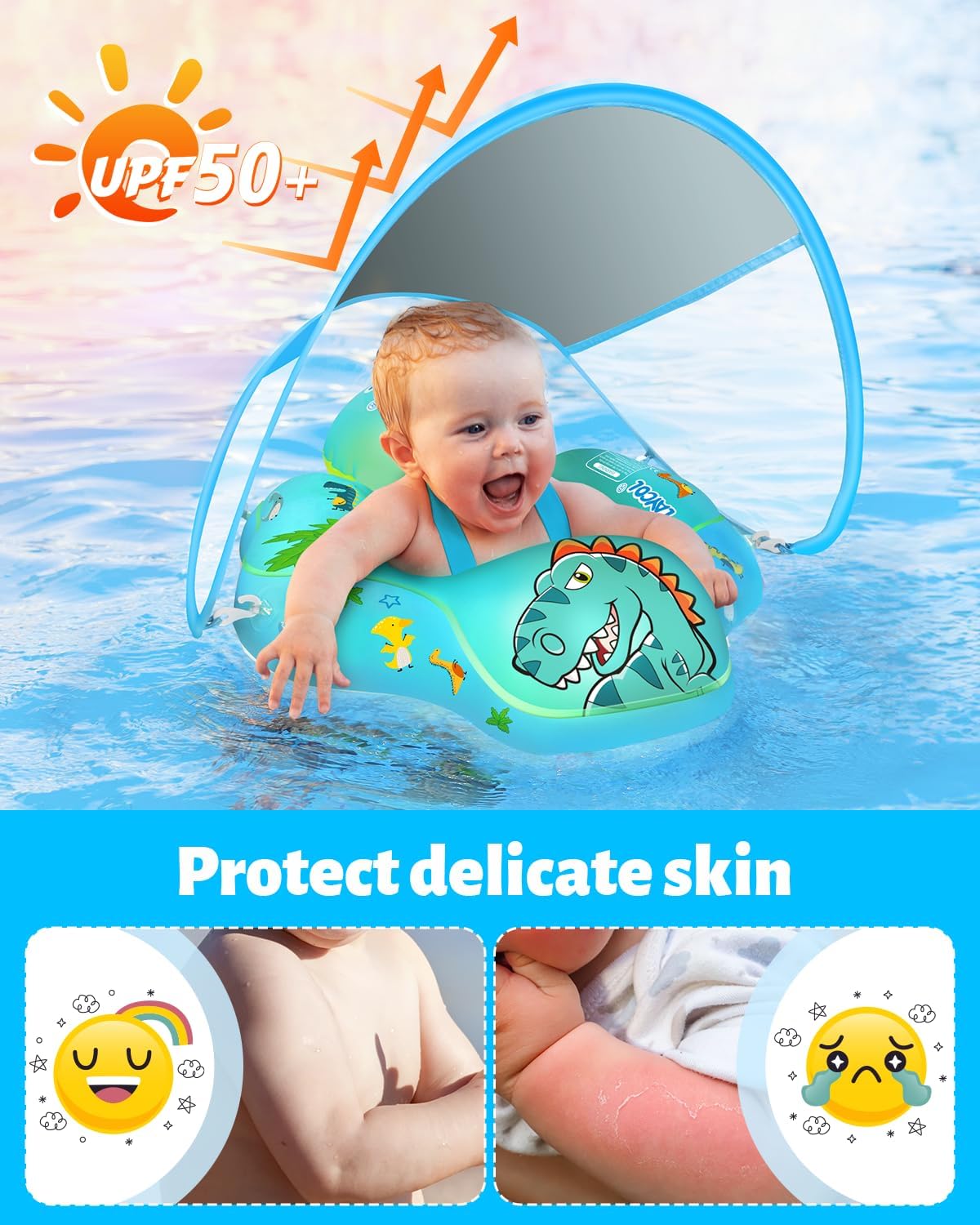 Baby Pool Float with Canopy UPF50+ - Small / dinosaur - image 2