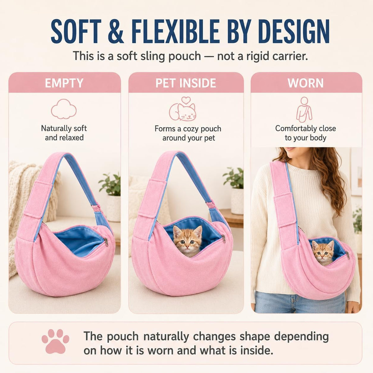 Cat Sling Carrier for Cats and Kittens - Pink-Large - image 4