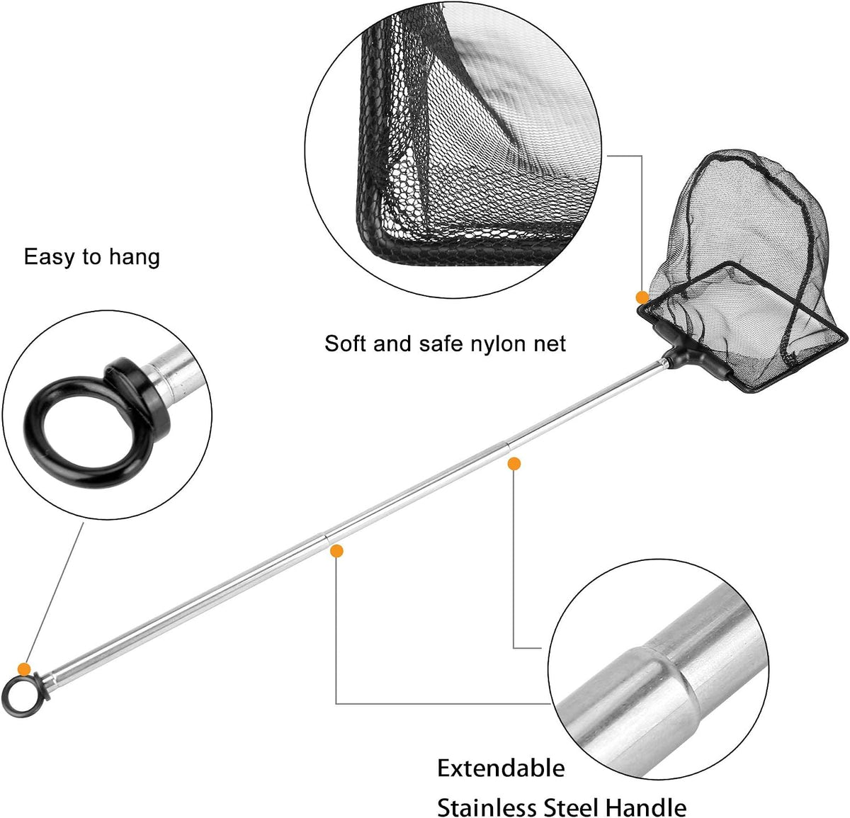 Aquarium Telescopic Fish Net with Extendable Handle Soft Mesh – Essentials for Fish - 4 inch - image 3